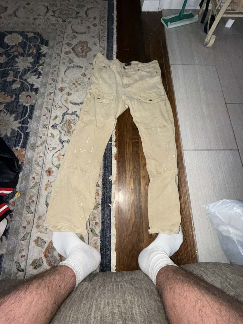EPTM Cargo Pants Size XL/36 Beige Paint Splatter